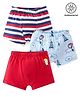 Babyhug 100% Cotton Antibacterial Trunk Striped & Penguin Print Pack Of 3 - Red & Blue