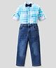Ollington St. 100% Cotton Full Sleeves Checkered Shirt & Jeans Party Wear Set with Bow - White & Indigo Blue