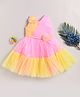 TOONYPORT Sleeveless Pleated Bodice Detailed & Flower Applique Embellished Shimmer Dress - Pink & Yellow