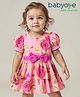 Babyoye Half Sleeves Frock Floral Printed with Bow Applique - Pink