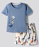 Bonfino Cotton Knit Half Sleeves T-Shirt & Short Set with Giraffe Print - Blue & White