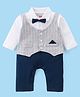 Babyhug Cotton Knit Full Sleeves Party Romper With Stripe  - Navy Blue