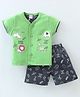 Cucumber Cotton Sinker Knit Half Sleeves Night Suit Elephant Print - Green