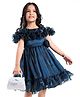 Mark & Mia Half Sleeves Party Dress with Floral Applique Frill Detailing - Blue