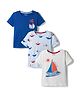 Bonfino 100% Cotton Knit Half Sleeves T-Shirts Boat Print Pack of 3 - Light Blue White & Blue