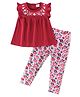 Babyhug 100% Cotton Single Jersey Knit Sleeveless Top & Leggings With Floral Print - Red & White