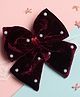 Ribbon Candy Christmas Theme Bow Detailed & Pearl Embellished Alligator Hair Clip - Magenta Red