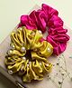 Ribbon Candy Set of 2 Satin & Pearl Embellished Scrunchies - Dark Pink & Golden