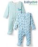 Babyoye 100% Cotton with Eco Jiva Finish All Over Printed Full Sleeves Dino Printed Sleep Suits Pack of 2 - Blue
