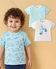 Babyoye 100% Cotton with Eco Jiva Finish Half Sleeves T-Shirt Stripes & Dino Print Pack Of 3 - Blue & White