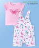 Babyoye 100% Cotton with Eco Jiva Finish Dungaree & Half Sleeves T-Shirt With Butterfly Print - Pink