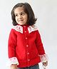 Woonie Christmas Theme Full Sleeves Hand Knitted Lace Detailed  Cardigan - Red