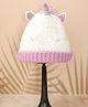 Yellow Bee Unicorn Detailed Knitted Woollen Beanie - White Purple- Diameter 38 Cms