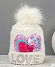 Yellow Bee Heart Sequin Embellished Love Embossed Bobble Beanie Cap - White & Multi Colour- Diameter 40 Cms
