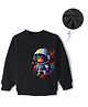 KAVEE Pure Cotton Warm Fleece Full Sleeves Astronaut Printed Sweatshirt - Black