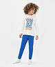Primo Gino 100% Cotton Knit Full Sleeves Chest Print Night Suit- White & Blue