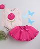 TINY MINY MEE Full Sleeves Floral Applique Detailed Onesie With Bow Embellished Flared Skirt & Headband - Pink