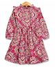 JusCubs  Full Sleeves Damask Floral Printed Fit & Flared Dress - Fushia Pink