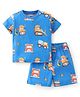 Babyhug Cotton Single Jersey Knit Half Sleeves Night Suit Construction Vehicle Print - Blue