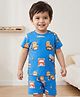 Babyhug Cotton Single Jersey Knit Half Sleeves Night Suit Construction Vehicle Print - Blue