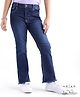 Arias Cotton Stretch Flared Full Length Side Slit  Washed Jeans with Heart Shaped Back Pocket- Dark Blue