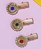 Knotty Ribbons Set Of 3 Ethnic Stone Embellished Alligator Hair Clips - Golden