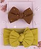 Knotty Ribbons Set Of 2 Faux Suede Oversized Bow Detailed Headband & Headwrap - Brown & Green