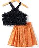 Lil' Drama Sleeveless Halter Neck Ruffled Top With Sequin Embellished Skirt - Black