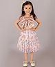 Lil' Drama Sleeveless Bow Applique Detailed Smock Sheering Top With Floral Pleated Skirt -  Peach