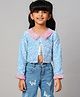 Lil' Drama Full Sleeves Fur Lined Collar Sequin Embellished Jacket - Blue