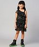 Lil' Drama One Shoulder Half Sleeves All Over Hearts Foil Printed Ruffled Party Dress - Black