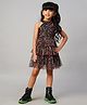 Lil' Drama Sleeveless Halter Neck Floral Printed Tulle Layered Dress - Black