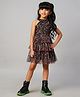 Lil' Drama Sleeveless Halter Neck Floral Printed Tulle Layered Dress - Black