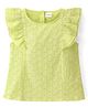 Babyhug Cotton Woven Frill Sleeves Top with Schiffli Detailing - Lime Green