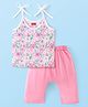 Babyhug 100% Cotton Woven Sleeveless Jhabla & Pajama Set Floral Print - Pink