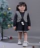 Budding Bees Full Sleeves Placement Gingham Checked Cotton  Dress With  Jacket - Black
