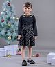Budding Bees Full Sleeves Floral Embroidered & Printed Fit & Flare Dress - Black