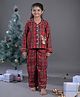 Budding Bees Christmas Theme Full Sleeves Checked & Embroidered Reindeer Patch Detailed Night Suit - Red