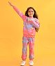 Anthrilo Full Sleeves Stars Printed Tie & Dye Cotton Fleece Sweatshirt & Jogger Set - Pink