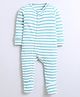 Nino Bambino 100% Cotton Full Sleeves Striped Romper - White & Aqua Blue