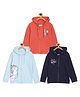 The Mom Store Pack Of 3 Cotton Full Sleeves Unicorn  & Text Printed Zipper Hooded Sweatshirts - Red Blue & Navy Blue