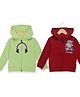 The Mom Store Pack Of 2 Cotton Full Sleeves Teddy & Headphone  Printed Zipper Hooded Sweatshirts - Green & Maroon