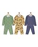 The Mom Store Pack Of 3 Full Sleeves Animals Printed Coordinating Night Suit - Green Yellow & Blue