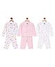 The Mom Store Pack Of 3 Full Sleeves Butterflies & Rainbow Printed Night Suit - White & Pink