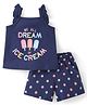 Babyhug Cotton Single Jersey Knit Frill Sleeves Night Suit Star & Ice Cream Print- Navy Blue