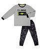 Unicorns Full Sleeves Battery Printed Tee With Tie Dye Bottom Set - Grey Melange & Black