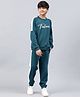 Lil Tomatoes Full Sleeves Placement Text Printed Light Weight Cotton Looper Track Suit - Teal Blue
