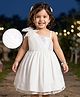 Babyhug Woven One Shoulder Sleeves Party Frock with Bow & Sequin Detailing  - White