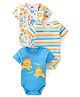 Babyhug 100% Cotton Knit Half Sleeves Onesies With Animals Print & Striped Pack Of 3 - Blue & White