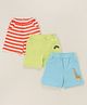 Doodle Poodle 100% Cotton Above Knee Length Striped Shorts with Giraffe Print Pack of 3 -Green Blue & Red